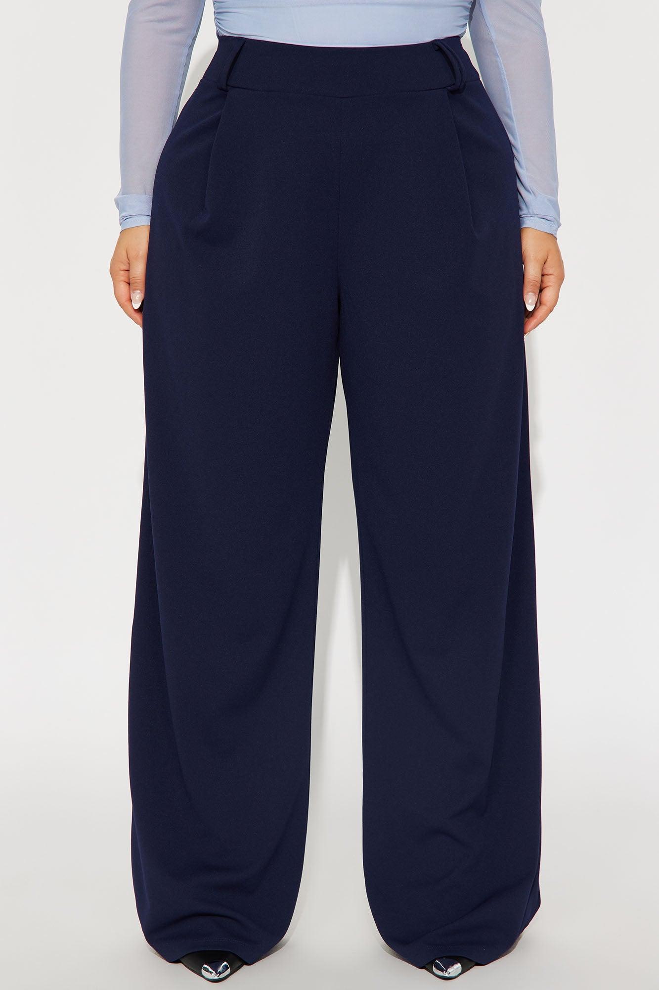 Late To The Meeting Wide Leg Trouser Pant - Navy Product Image