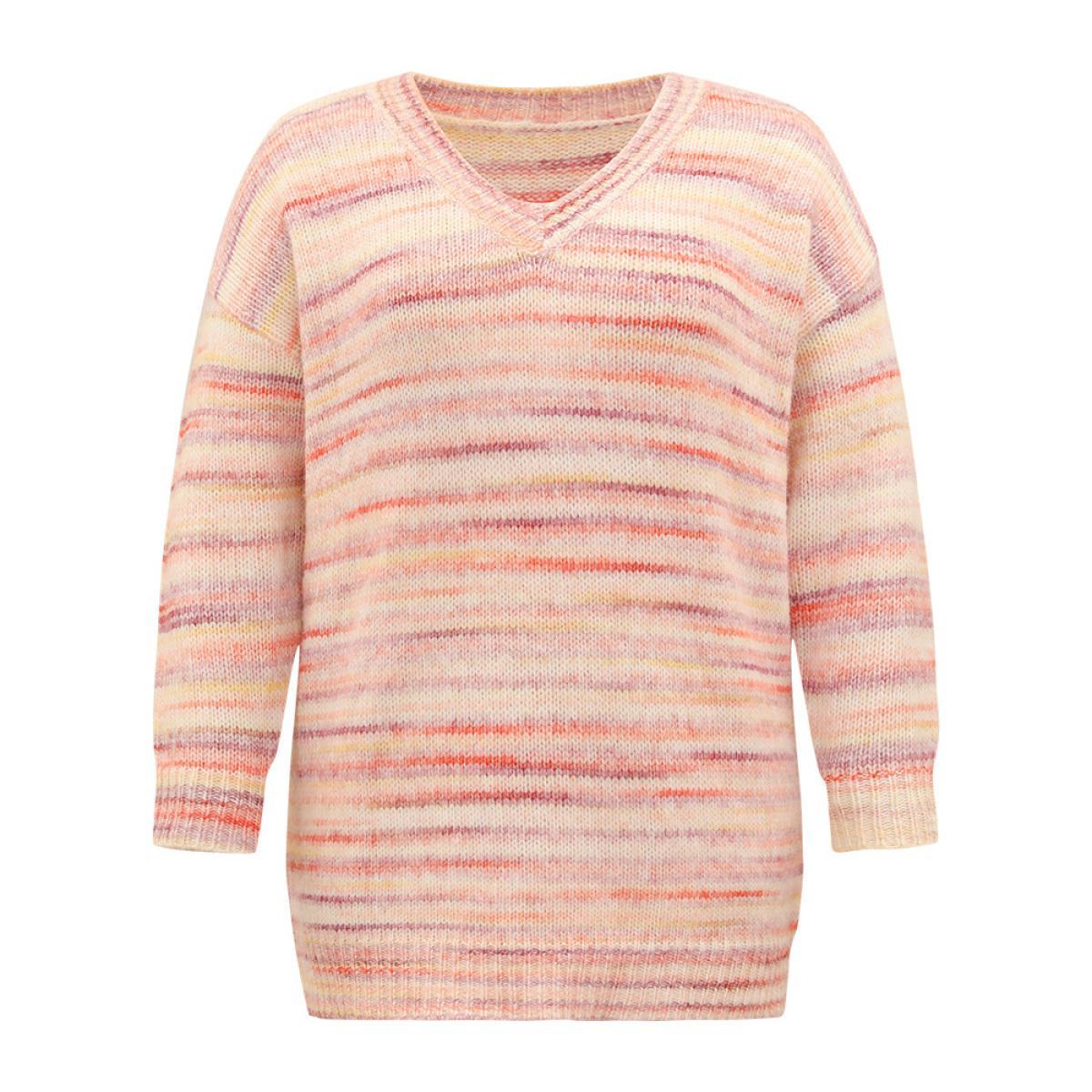 Plus Size Ombre Heather Drop Shoulder Pullover Multicolor Women Casual Loose Long Sleeve V-neck Everyday Pullovers BloomChic 26/4X Product Image
