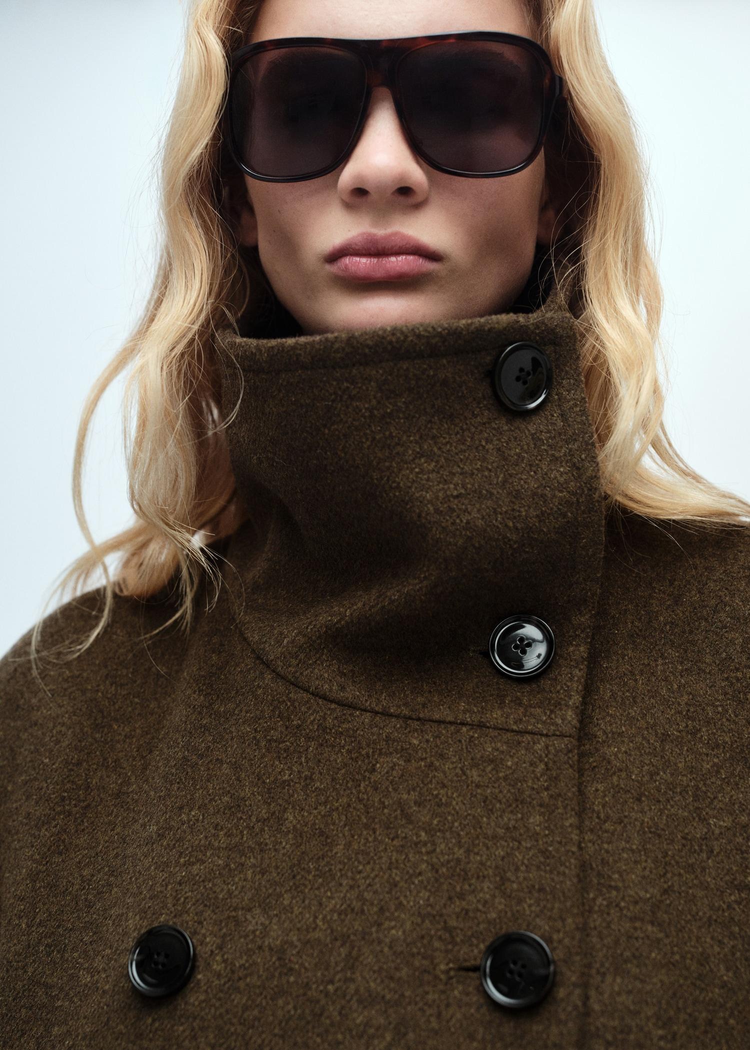 Midi wool coat with wraparound collar - Women | MANGO USA Product Image
