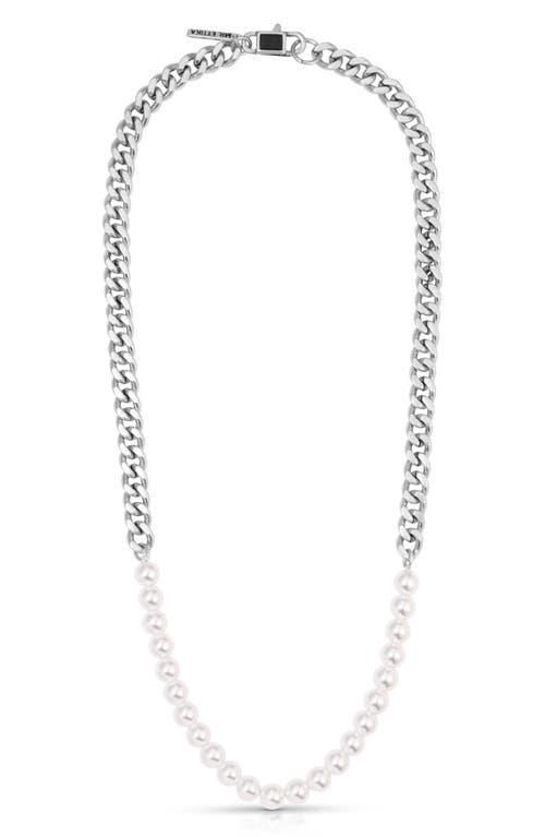 Ettika Men's Faux Pearl & Curb Chain Necklace in Silver at Nordstrom Product Image
