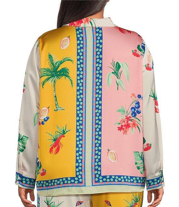 Skies Are Blue Plus Size Coordinating Border Print Long Sleeve Woven Blouse Product Image