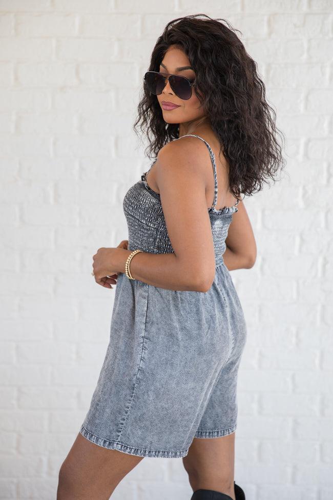 Embracing Change Grey Acid Wash Smocked Romper SALE Product Image