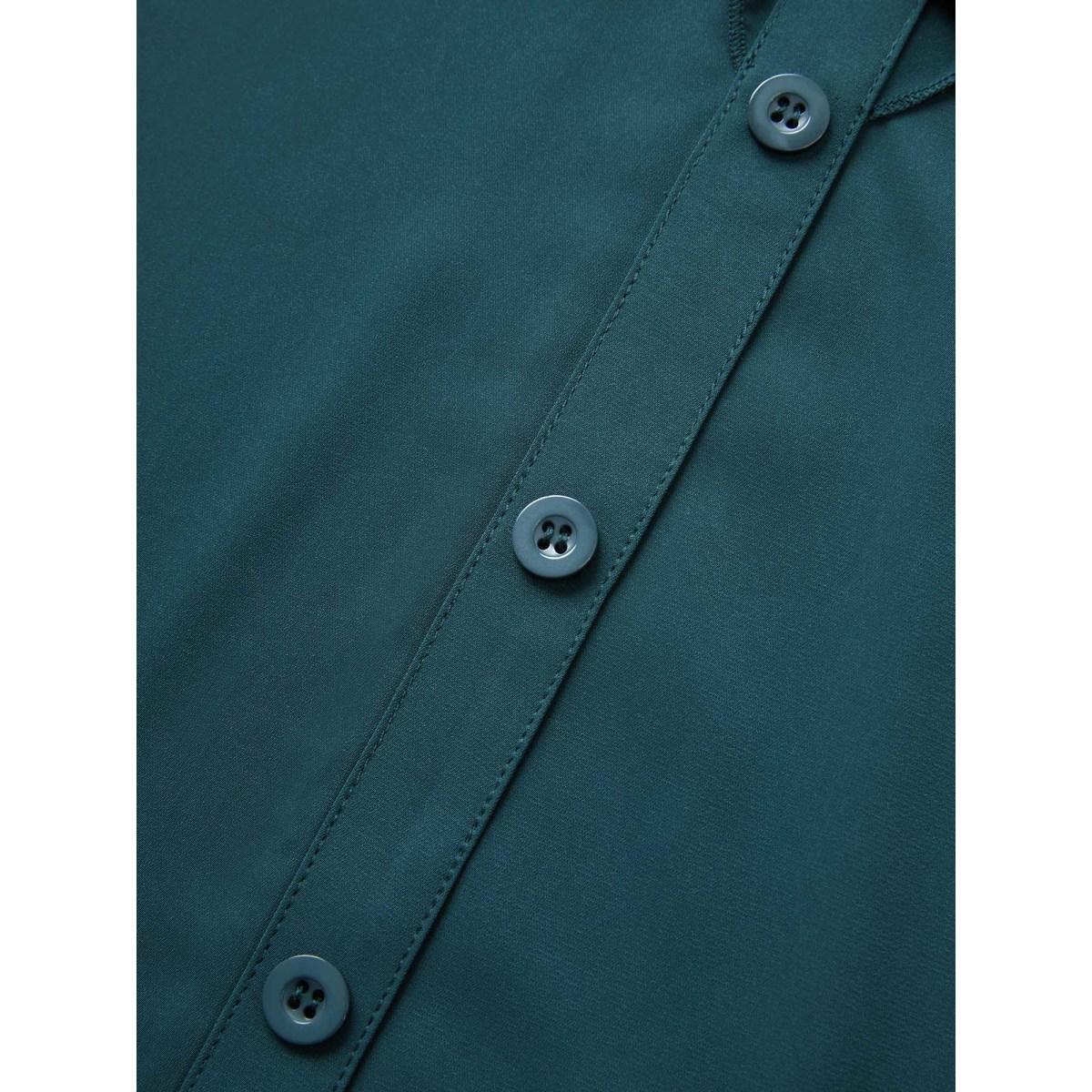 Plus Size Cyan Solid Button Detail Ruffle Trim Blouse Women At the Office Short sleeve Shirt collar Work Blouses BloomChic 14-16/1X Product Image