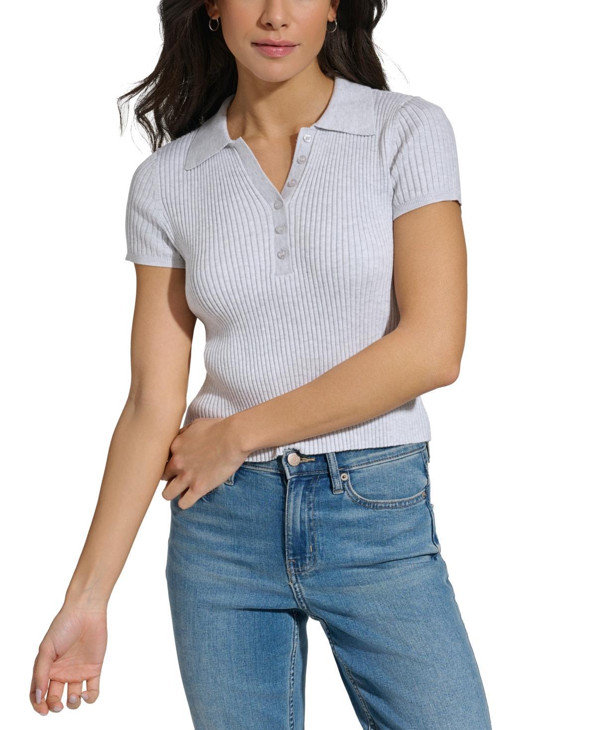 Calvin Klein Jeans Womens Ribbed Short-Sleeve Polo Shirt Product Image