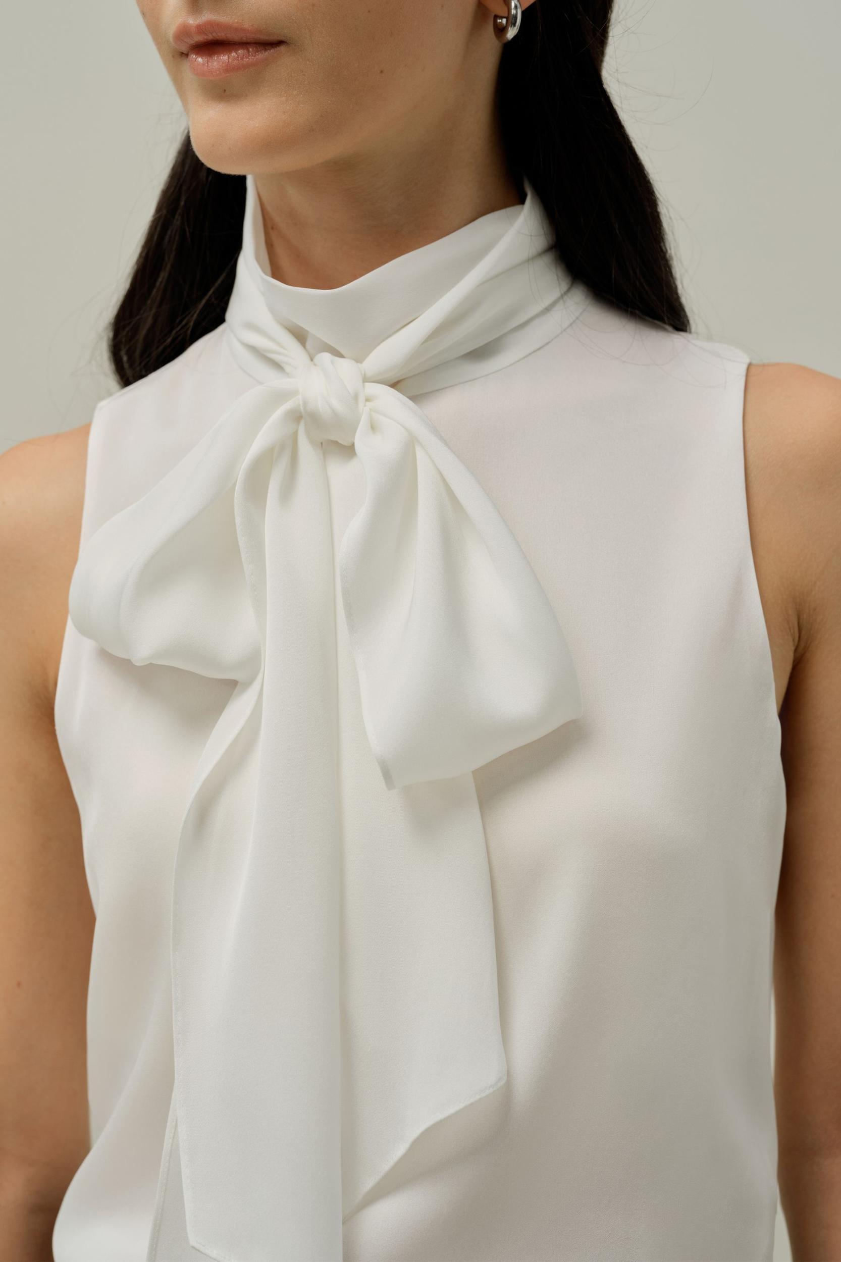 Sleeveless Tie-Neck Silk Blouse Product Image