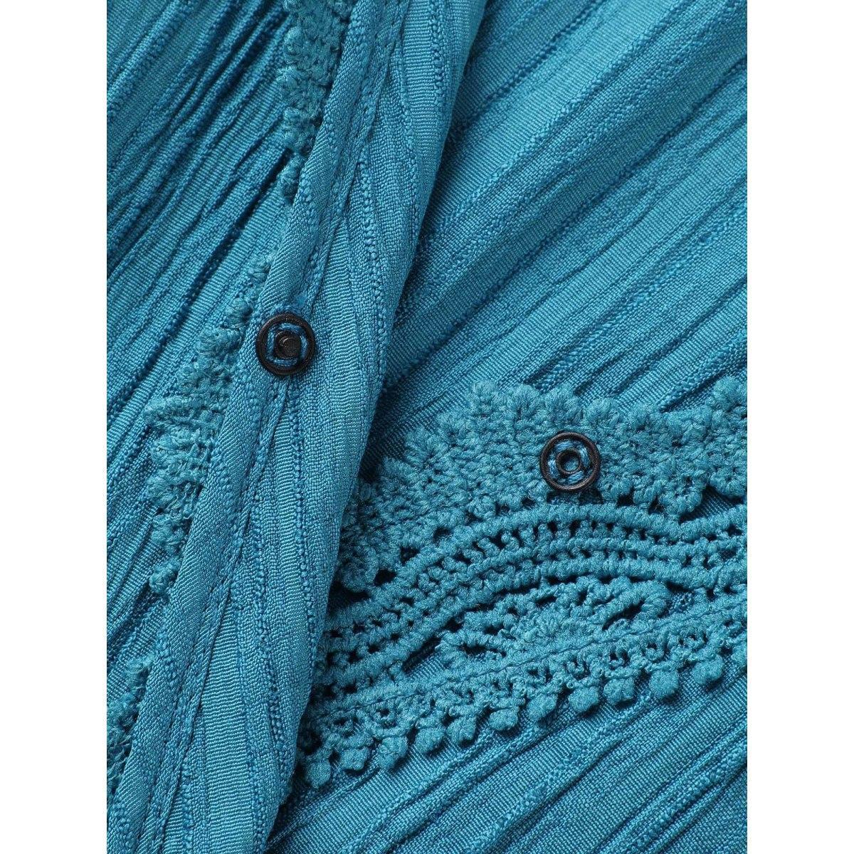 Plus Size Scalloped Lace Surplice Ruffled Midi Dress Teal Women Overlap Collar Elbow-length sleeve Curvy BloomChic 18-20/2X Product Image