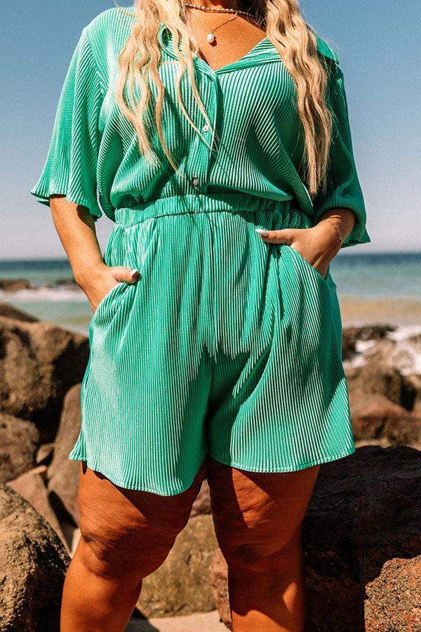 Tour The Town Pleated Shorts In Turquoise Curves Product Image