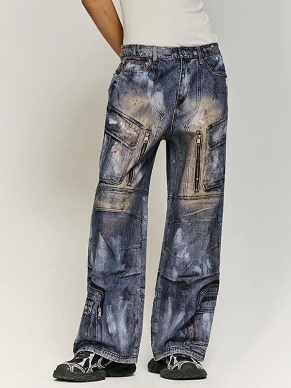 Large Pocket Zipper Multi-Piece Printed Jeans Product Image