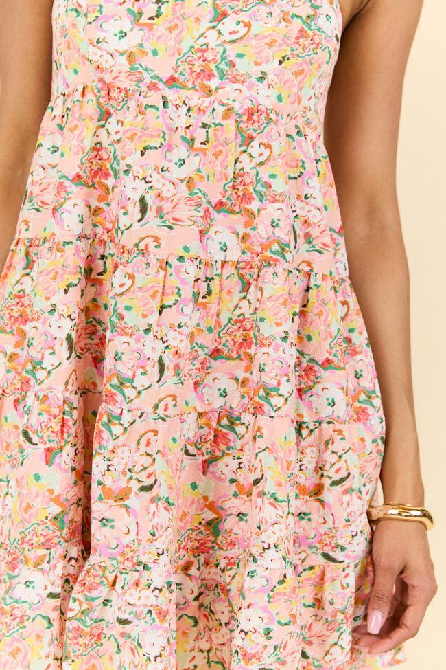 Sweet Thing Strapless Pink and Peach Printed Mini Dress Product Image