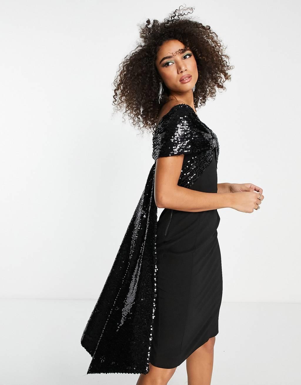 Lavish Alice statement sequin bow midi dress Product Image