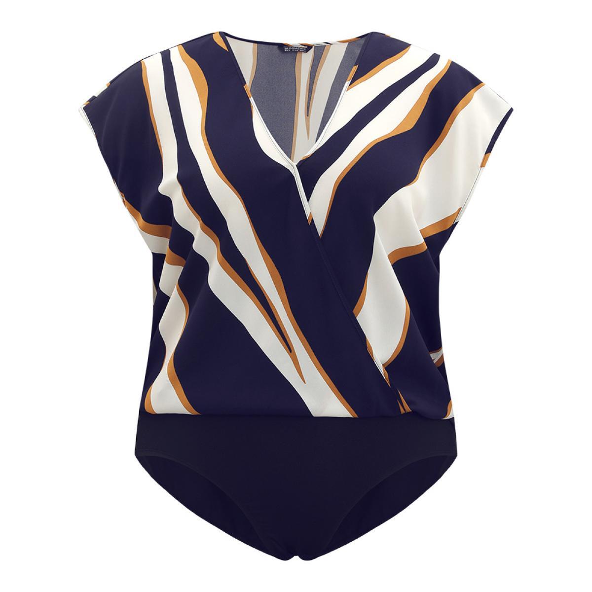 Plus Size Water Ripple Surplice Neck Dolman Sleeve Bodysuit Women Multicolor Water Ripple Wrap Bodysuits BloomChic 28/5X Product Image