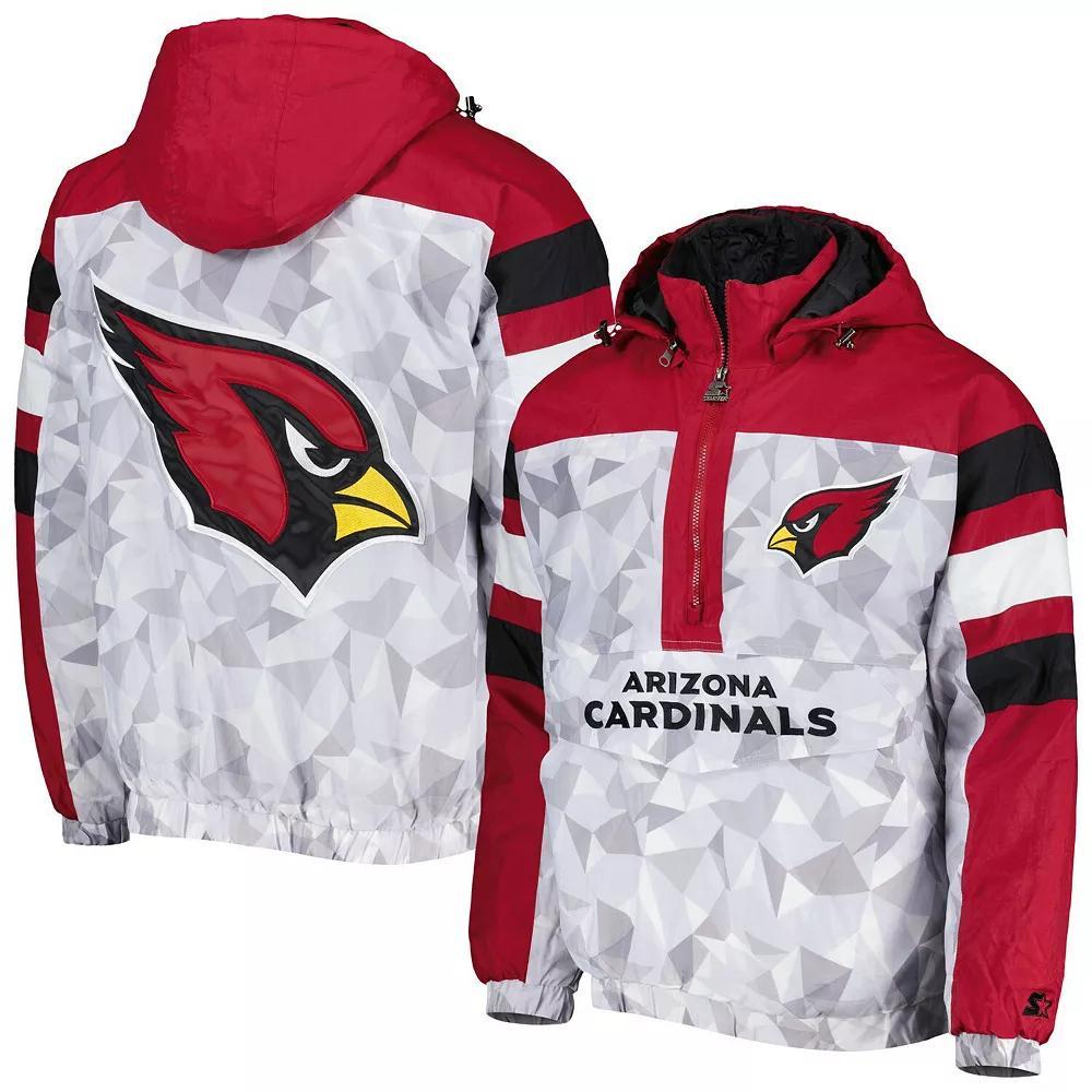 Men's Starter White/Cardinal Arizona Cardinals Thursday Night Gridiron Raglan Half-Zip Hooded Jacket, Size: Medium Product Image