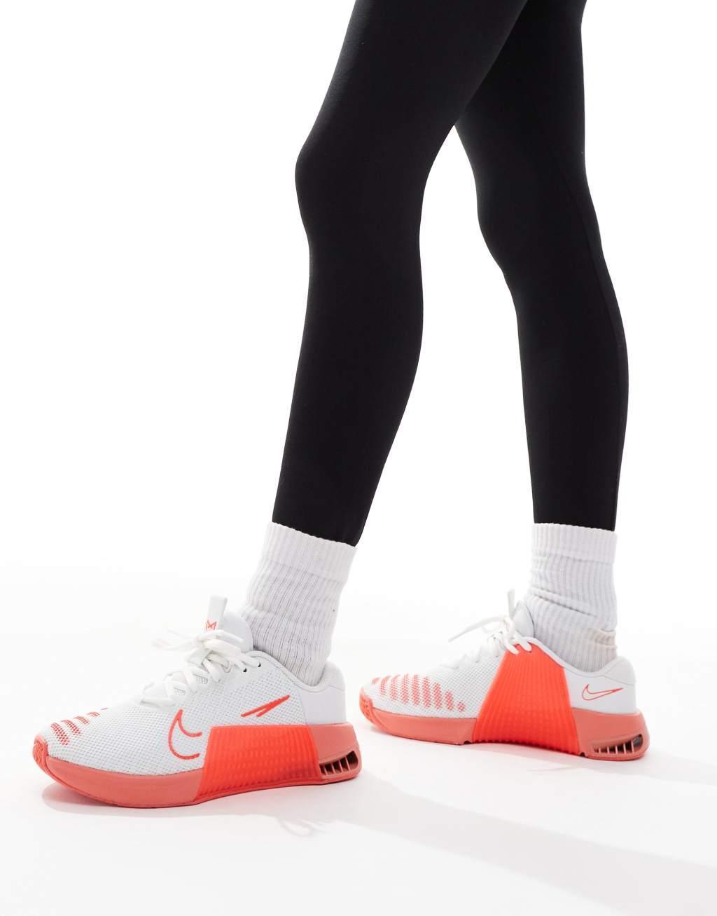 Nike Training Metcon 9 sneakers in white and pink  Product Image