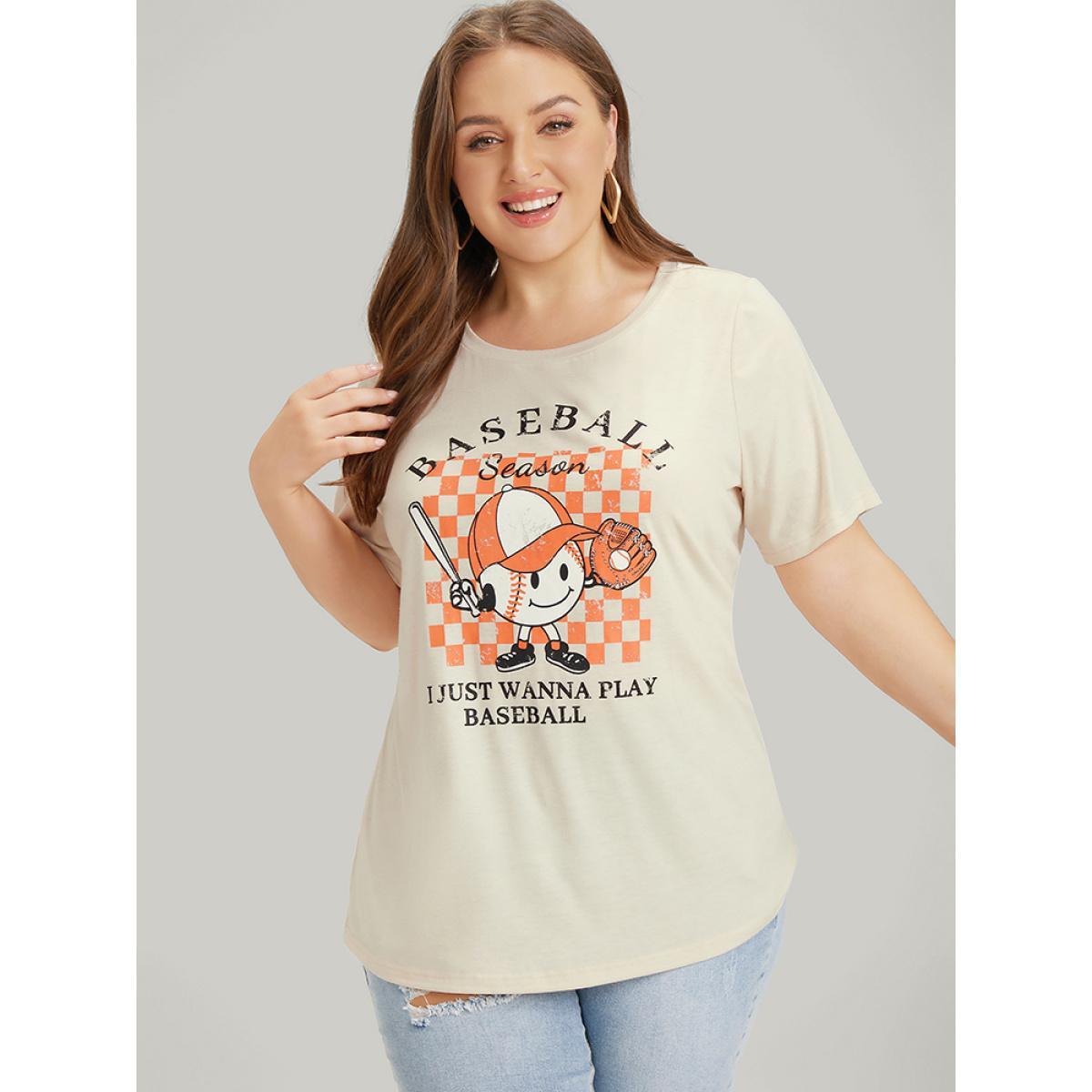 Plus Size Cartoon & Letter Print Crew Neck Graphic T-shirt Apricot Women Casual POP culture Dailywear T-shirts BloomChic 30/6X Product Image