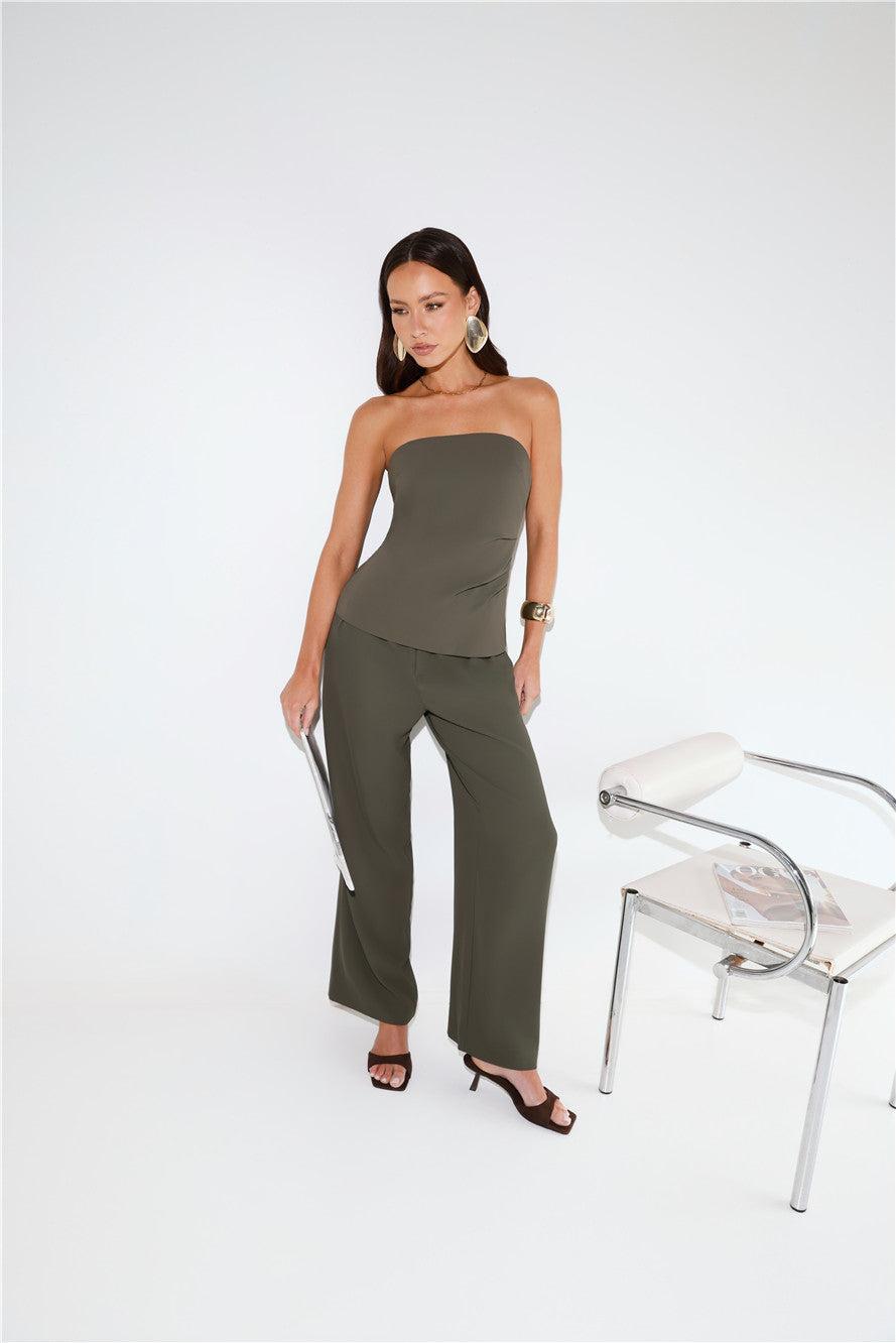 Core Cut Tailored Strapless Top Khaki Product Image