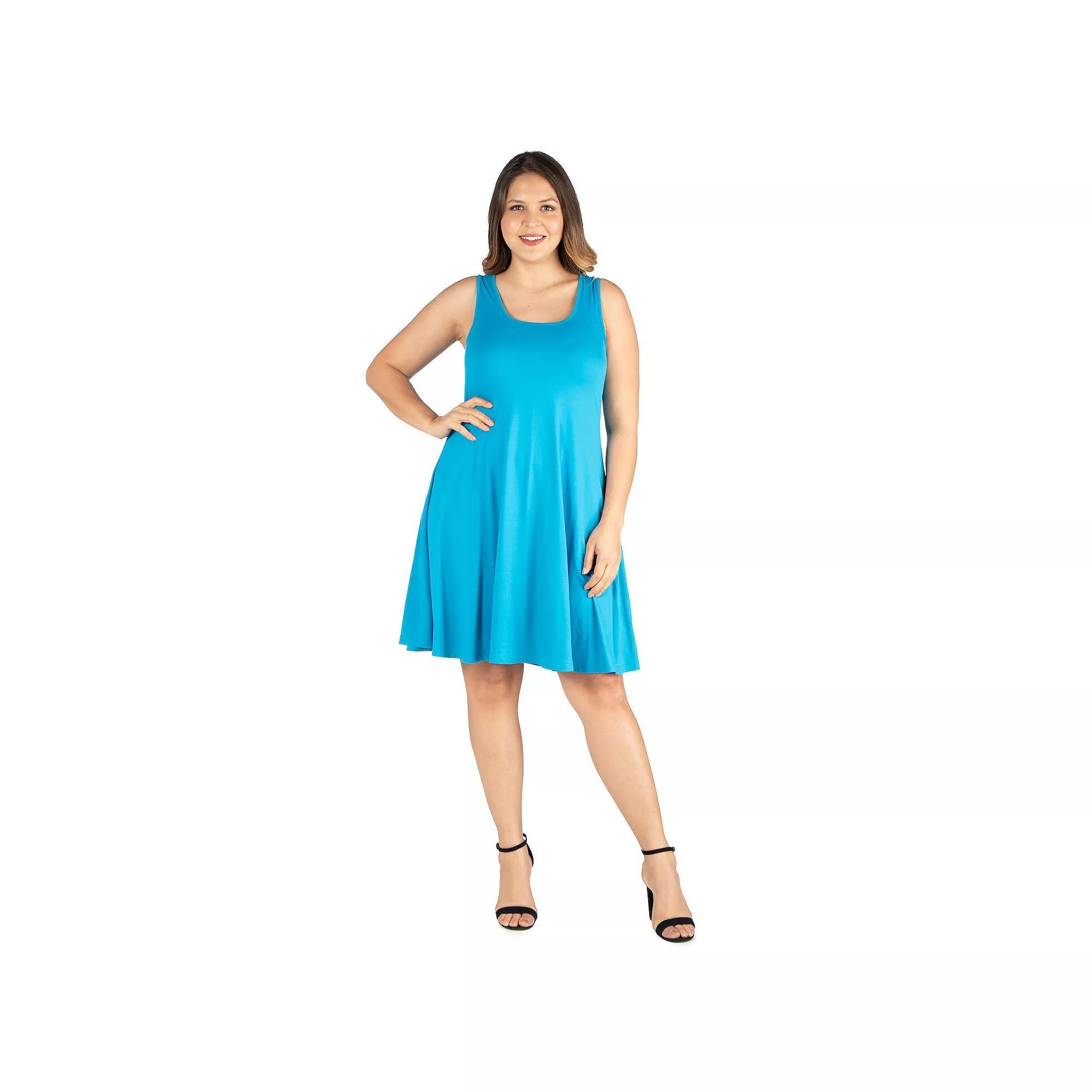 Plus Size 24seven Comfort Apparel Fit and Flare Knee Length Tank Top Dress, Women's, Size: 3XL, Turquoise Product Image