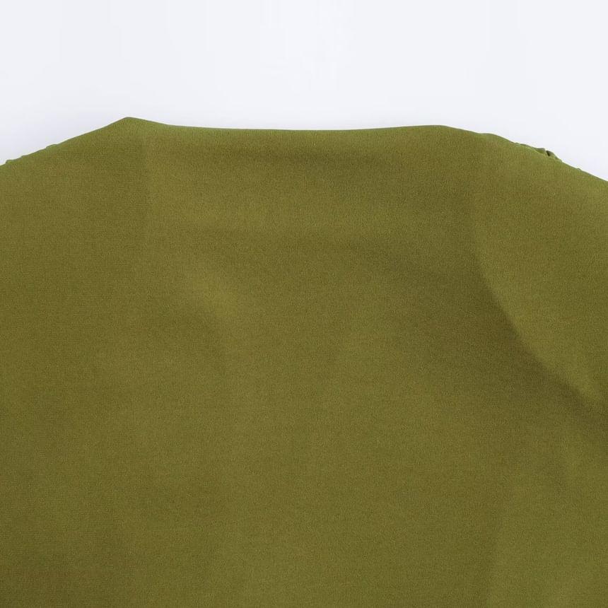 Long Sleeve Cowl Neck Plain Ruched Bodysuit Top Product Image
