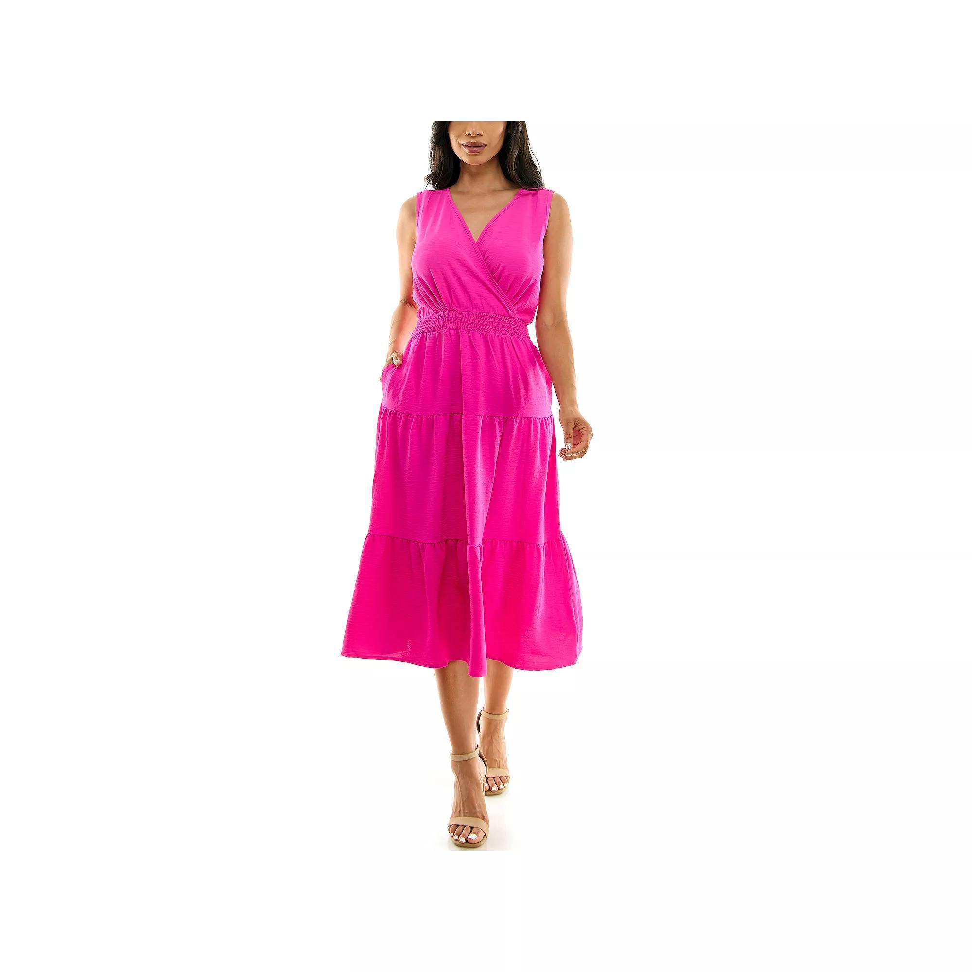 Women's Nina Leonard Tiered Smocked Midi Dress, Size: XL, Vibrant Purple Product Image