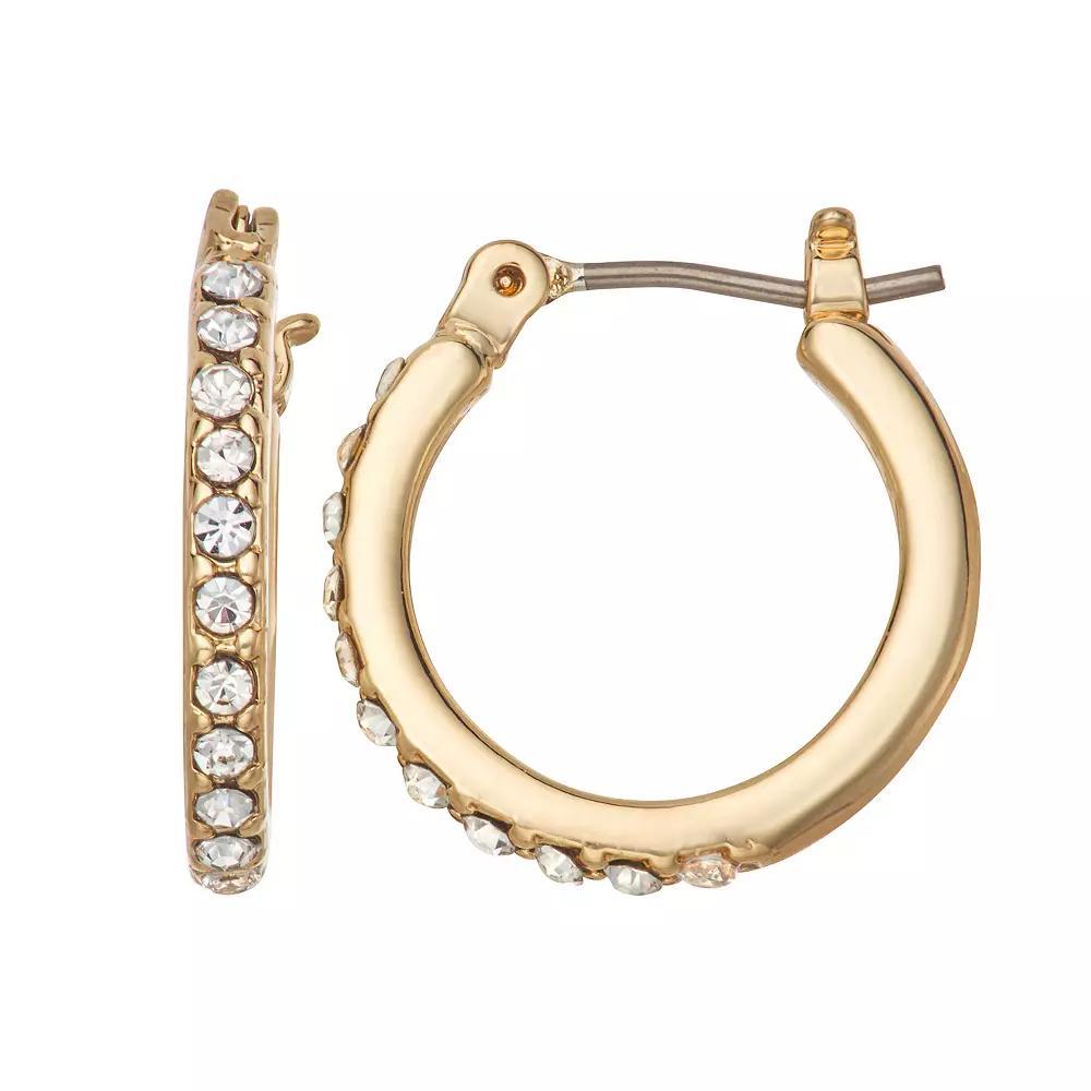 Nine West Gold Tone 16mm Pave Click-It Hoop Earrings, Womens Product Image