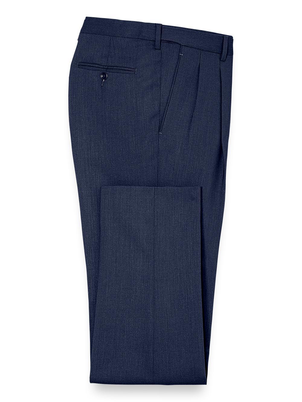Tailored Fit Essential Wool Pleated Pants - Navy Product Image