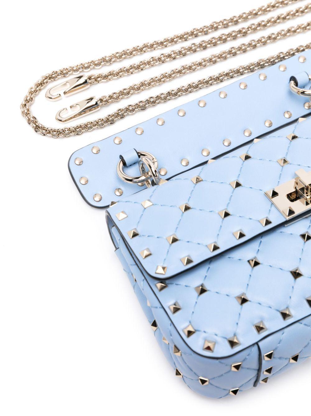 VALENTINO GARAVANI Rockstud Spike Leather Tote Bag In Blue Product Image