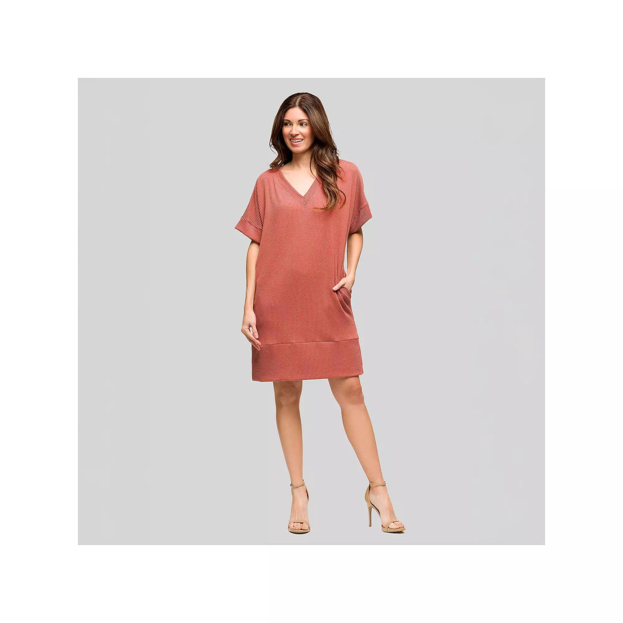 Women's 24Seven Comfort Apparel Loose Fit V-Neck Short Sleeve Pocket T-Shirt Dress, Size: Small, Green Product Image