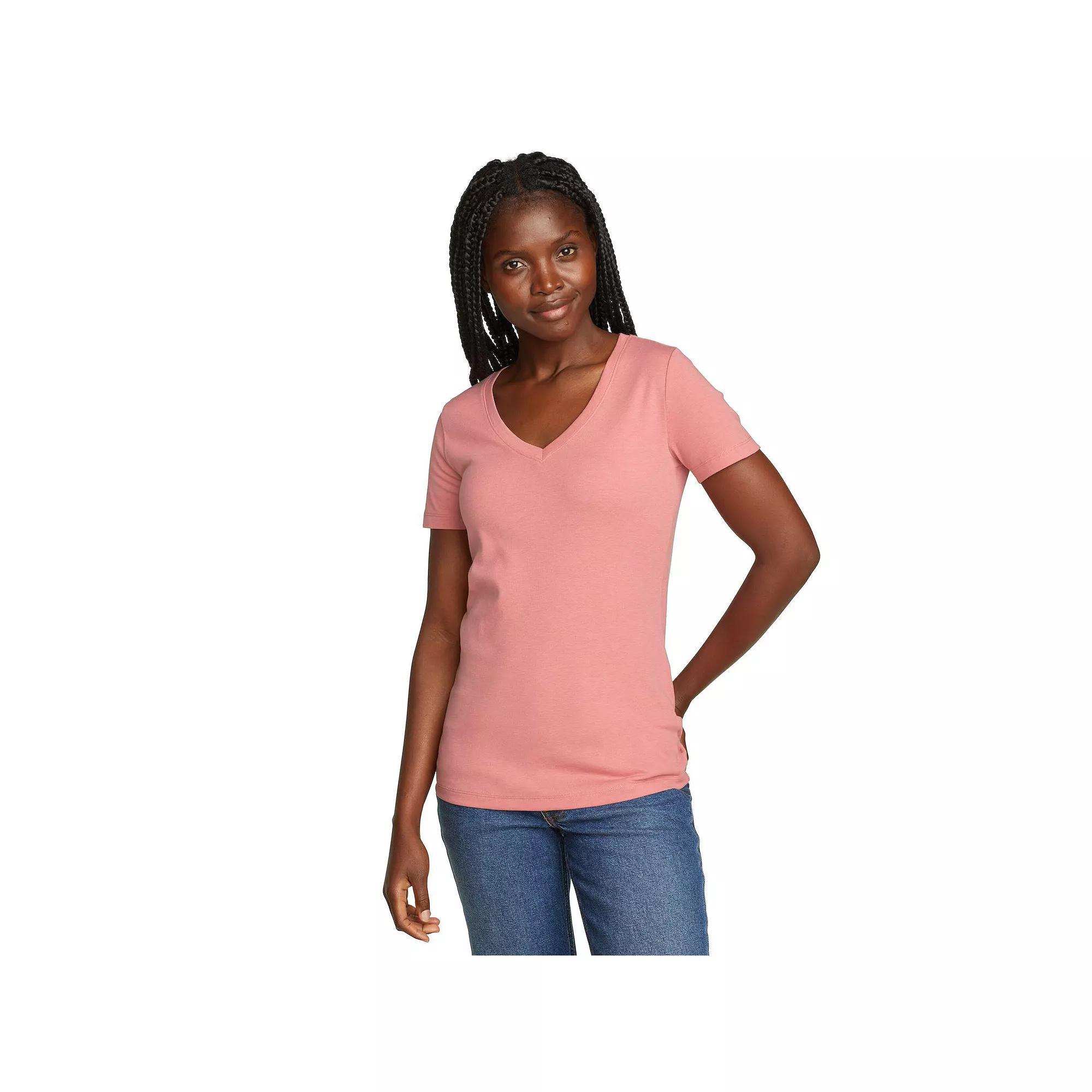 Petite Eddie Bauer Favorite V-Neck T-Shirt, Women's, Size: Large Petite, Bright Pink Product Image