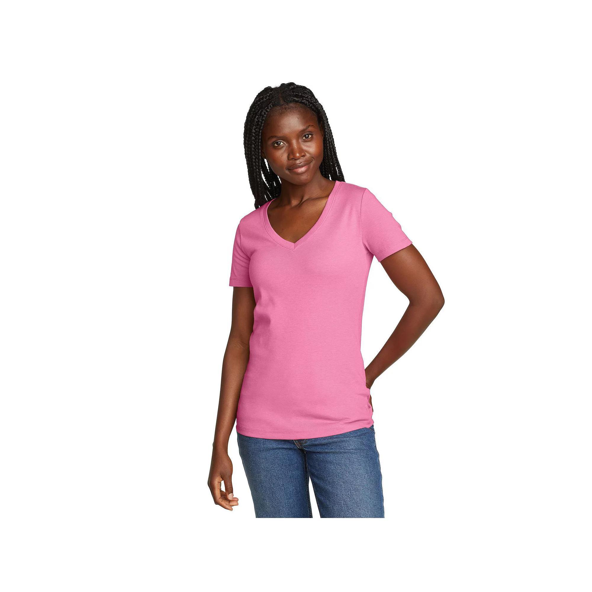Petite Eddie Bauer Favorite V-Neck T-Shirt, Women's, Size: Large Petite, Bright Pink Product Image