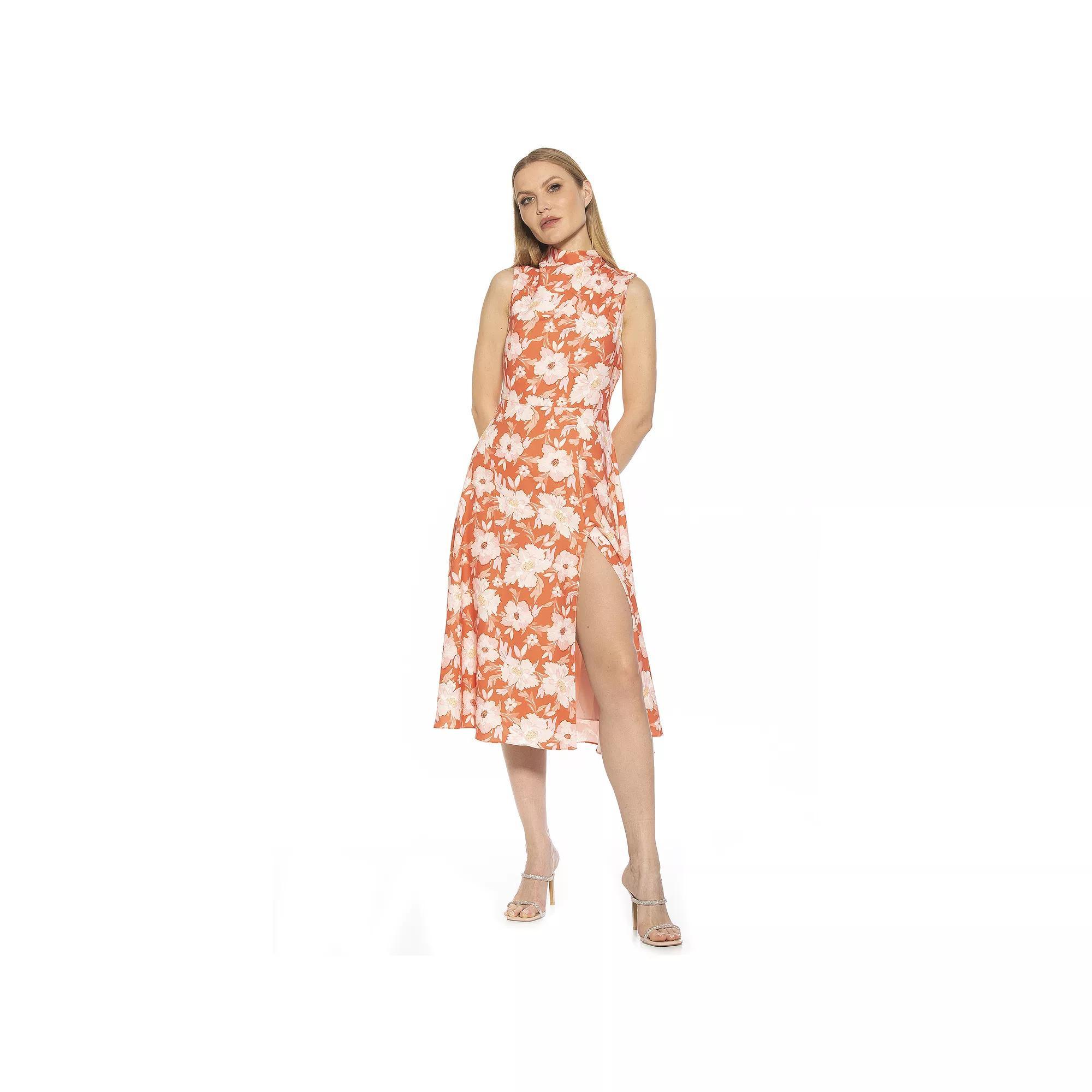 Women's ALEXIA ADMOR Veronica Draped Mock Neck Fit And Flare Dress, Size: 2, Green Palm Product Image