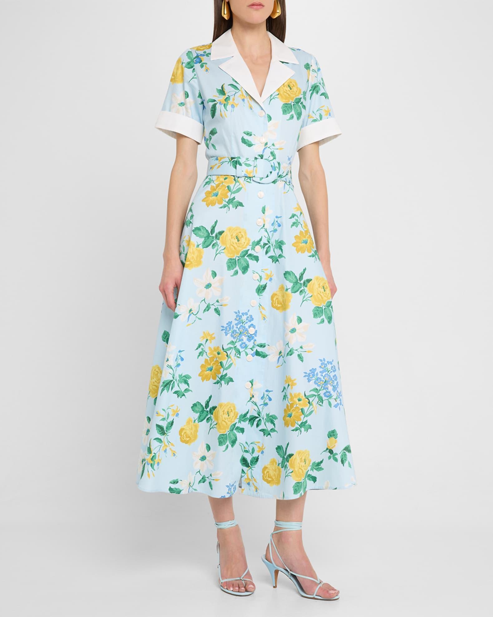 Clara Belted Floral-Print Midi Shirtdress Product Image