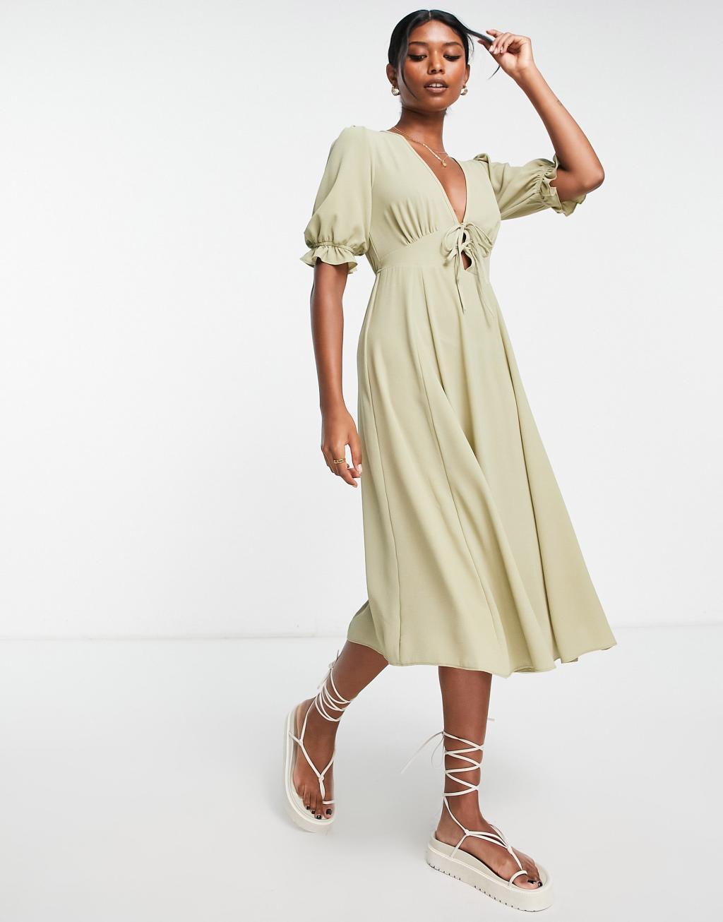 ASOS DESIGN Tie Front Chuck On Midi Tea Dress Product Image