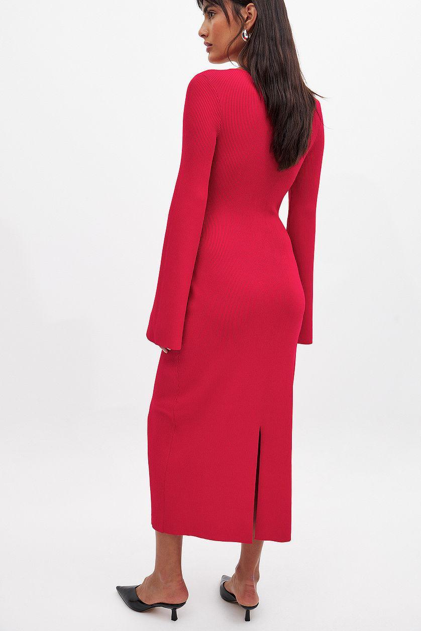 Fine Knitted Trumpet Sleeve Midi Dress Product Image