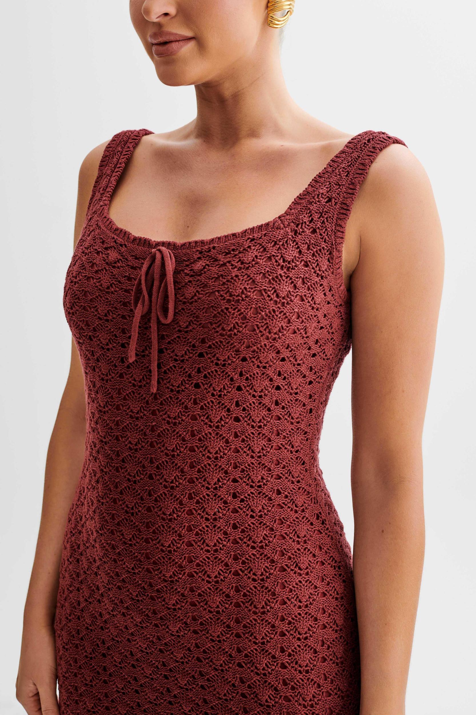 Sylvie Frill Knit Midi Dresses - Wine Product Image