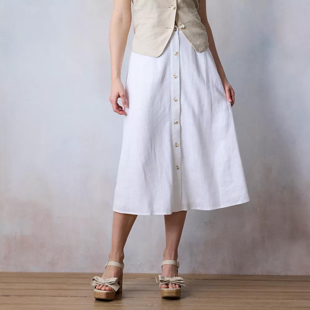 Women's LC Lauren Conrad Button-Front Midi Skirt, Size: Small, Grey White Product Image