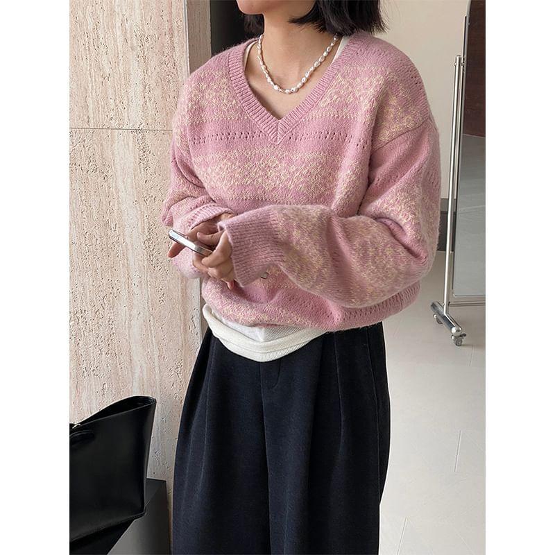 V-Neck Patterned Sweater Product Image