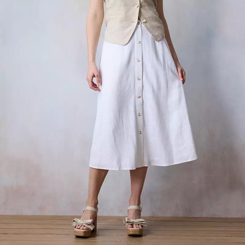 Women's LC Lauren Conrad Button-Front Midi Skirt, Size: Small, Grey White Product Image