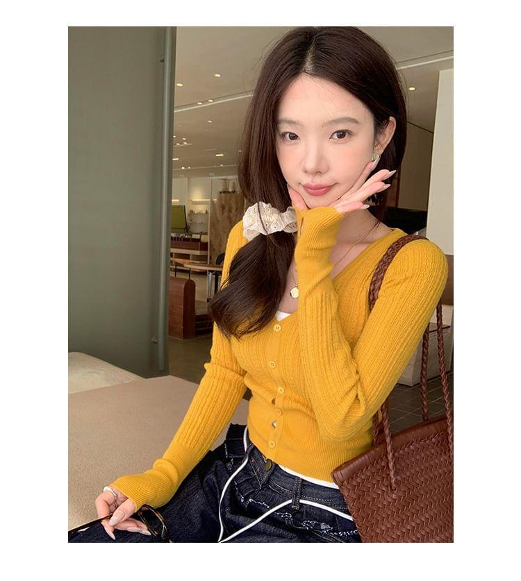Plain Cable-Knit Cropped Cardigan Product Image