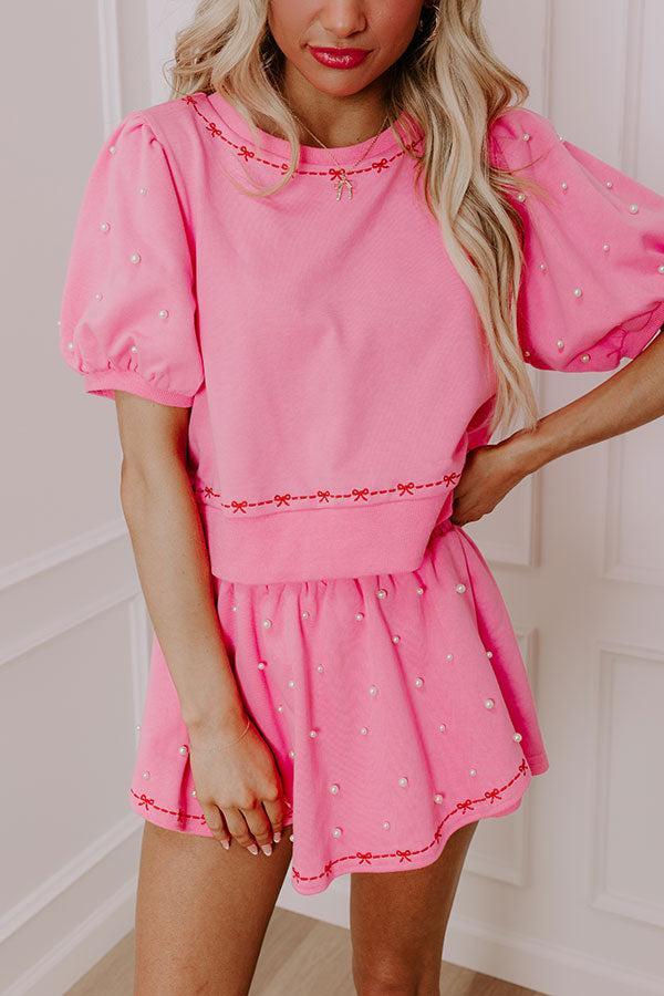 Bows And Kisses Pearl Embellished Top in Pink Product Image