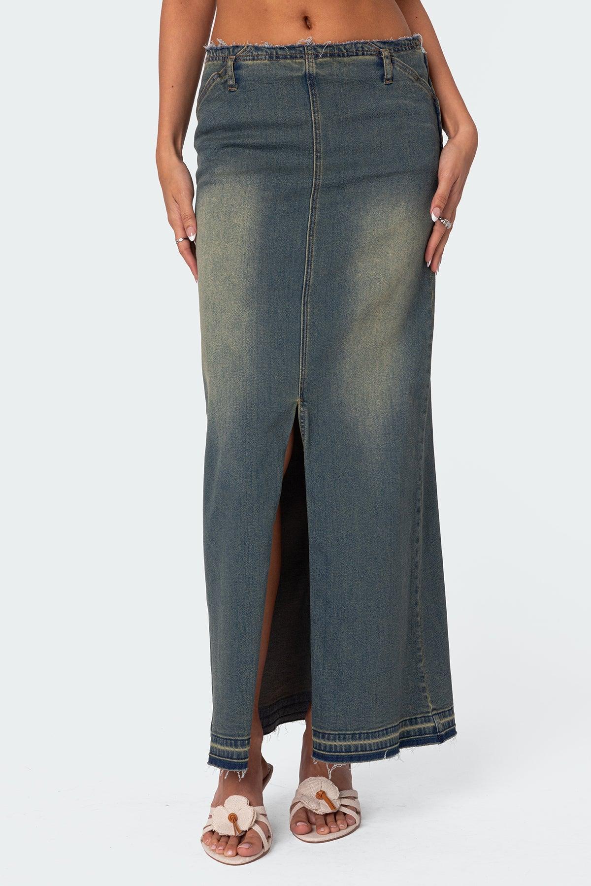 Lexy Washed Denim Maxi Skirt Product Image