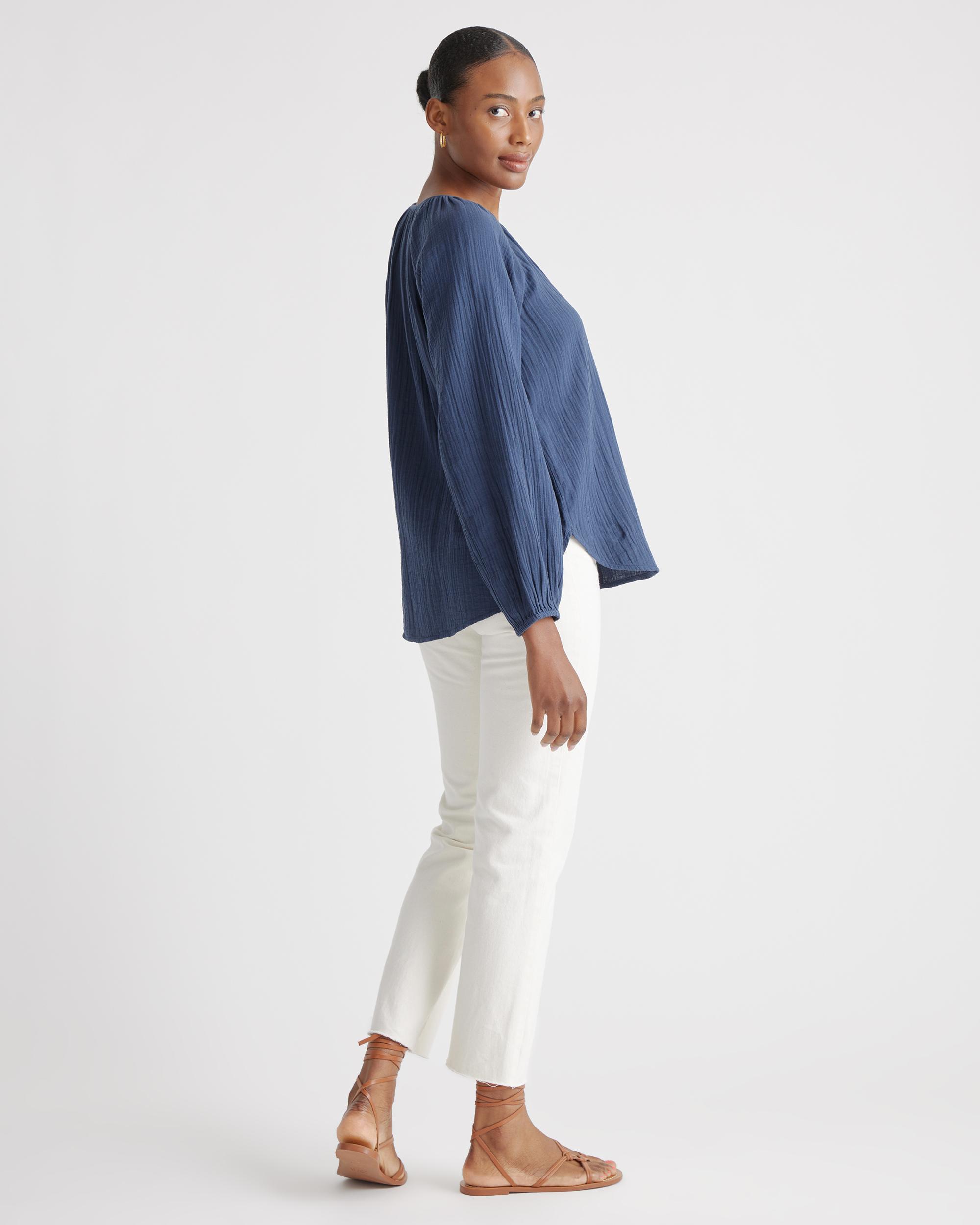 Quince | Women's Gauze Peasant Blouse Organic Cotton Product Image