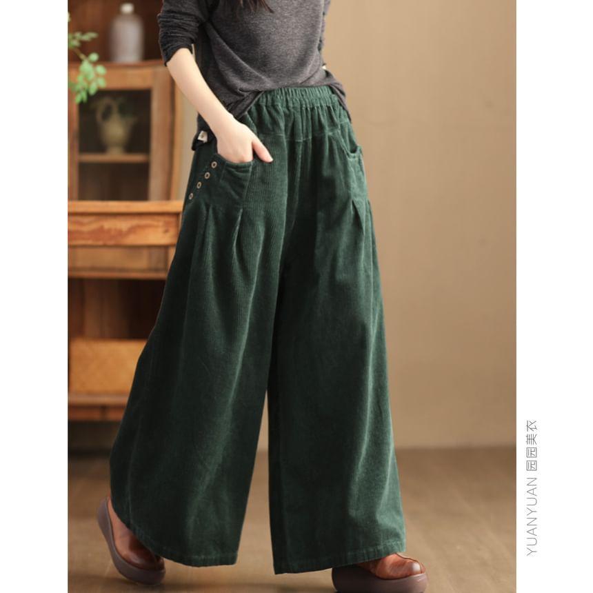 Elastic Waist Plain Corduroy Culottes Product Image