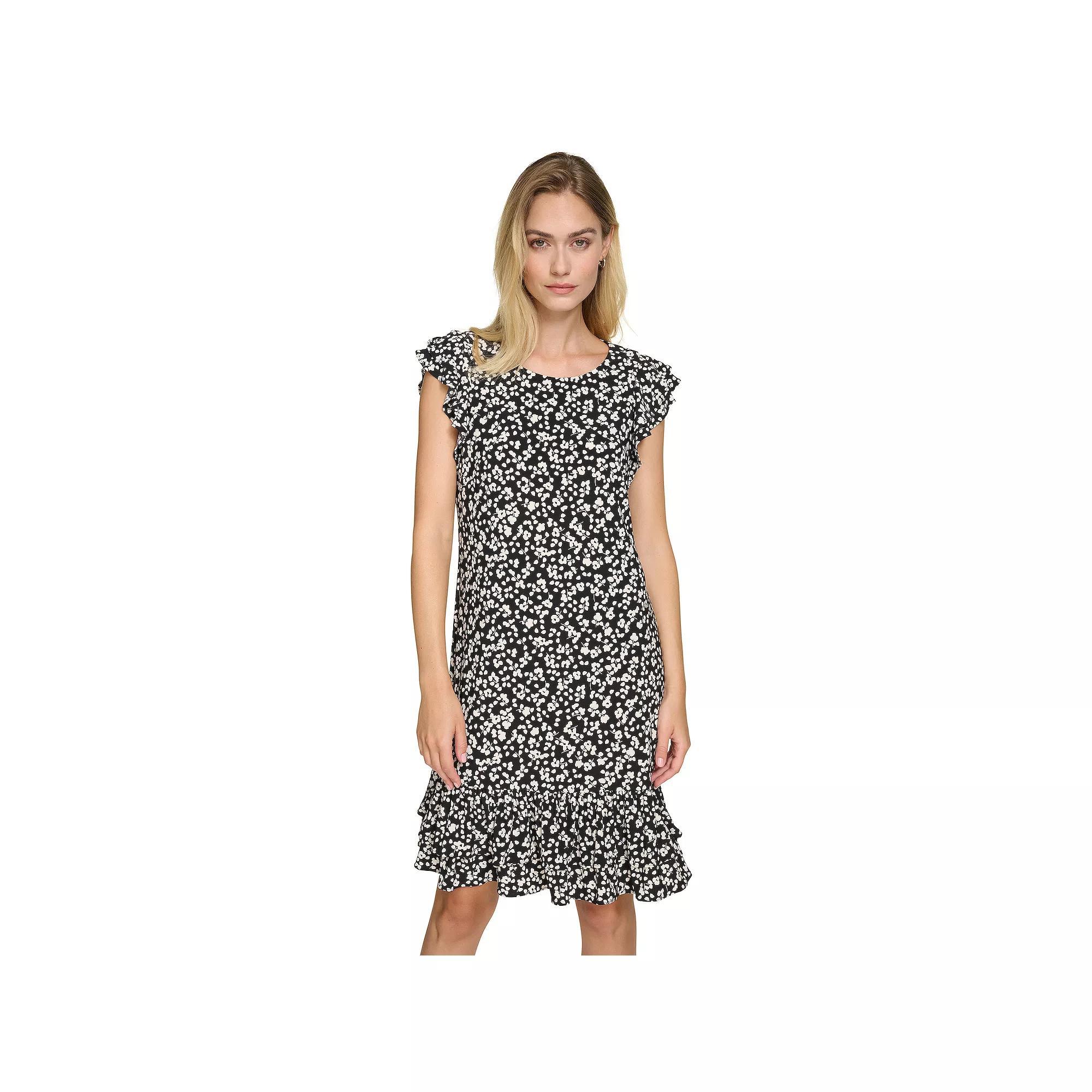 Women's Harper Rose Ruffle Sleeve & Skirt Printed Mini Dress, Size: 12, Black Cream Product Image