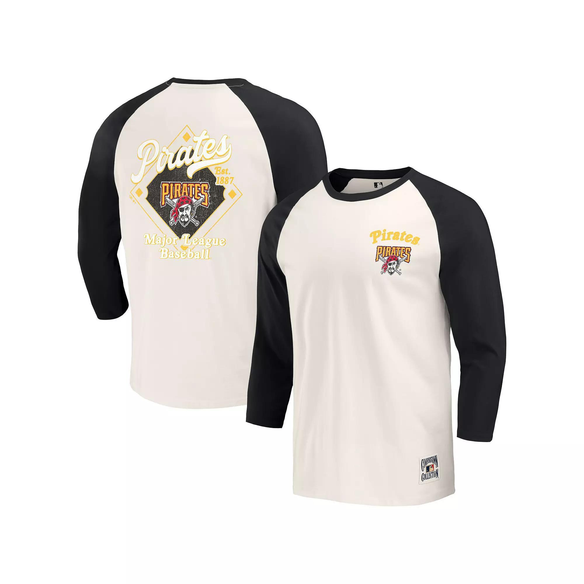 Men's Darius Rucker Collection by Fanatics Black/White Pittsburgh Pirates Cooperstown Collection Raglan 3/4-Sleeve T-Shirt, Size: Small Product Image
