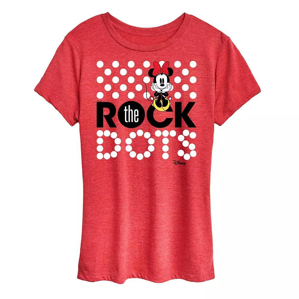 Disneys Minnie Mouse Rock The Dots Graphic Tee, Womens Grey Red Product Image