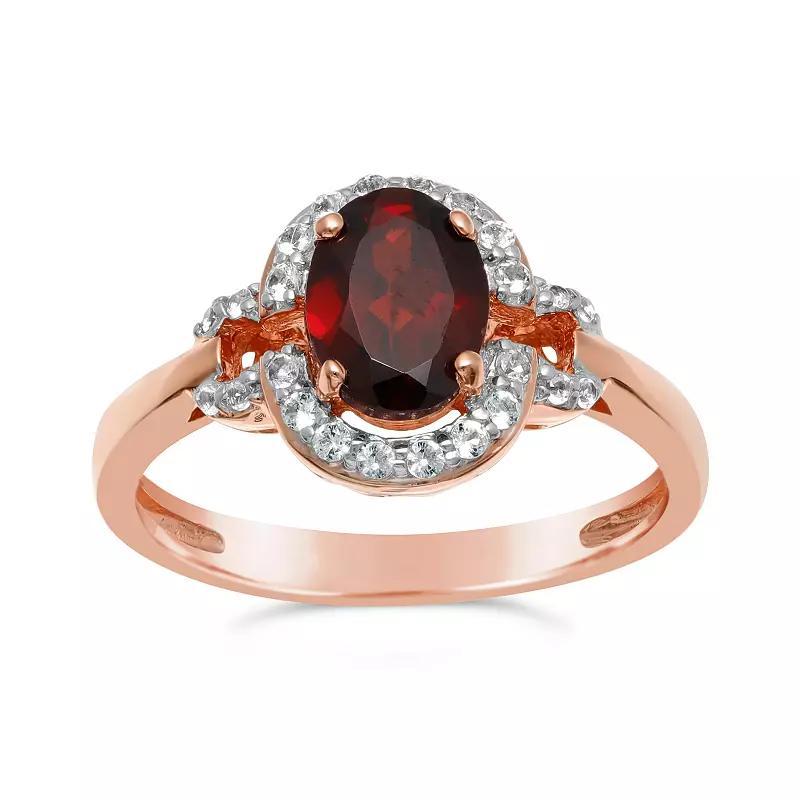 Gemminded 14K Rose Gold Plated Garnet and White Topaz Ring, Women's, Size: 9, Pink Tone Product Image