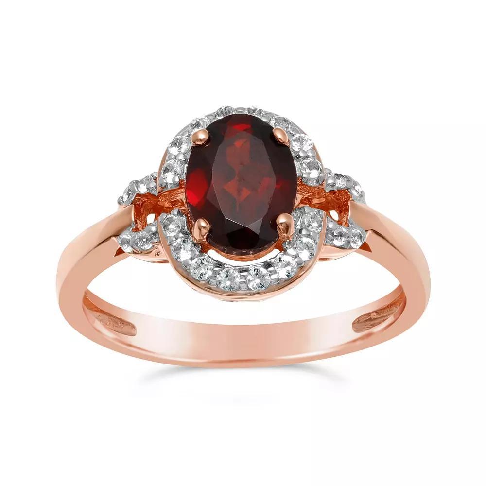 Gemminded 14K Rose Gold Plated Garnet and White Topaz Ring, Women's, Size: 9, Pink Tone Product Image