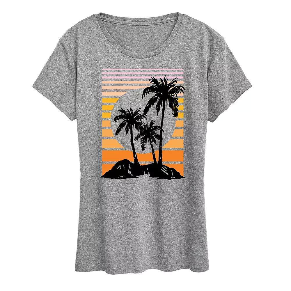 Women's Sunset Palm Trees Graphic Tee, Size: Small, Grey Gray Product Image