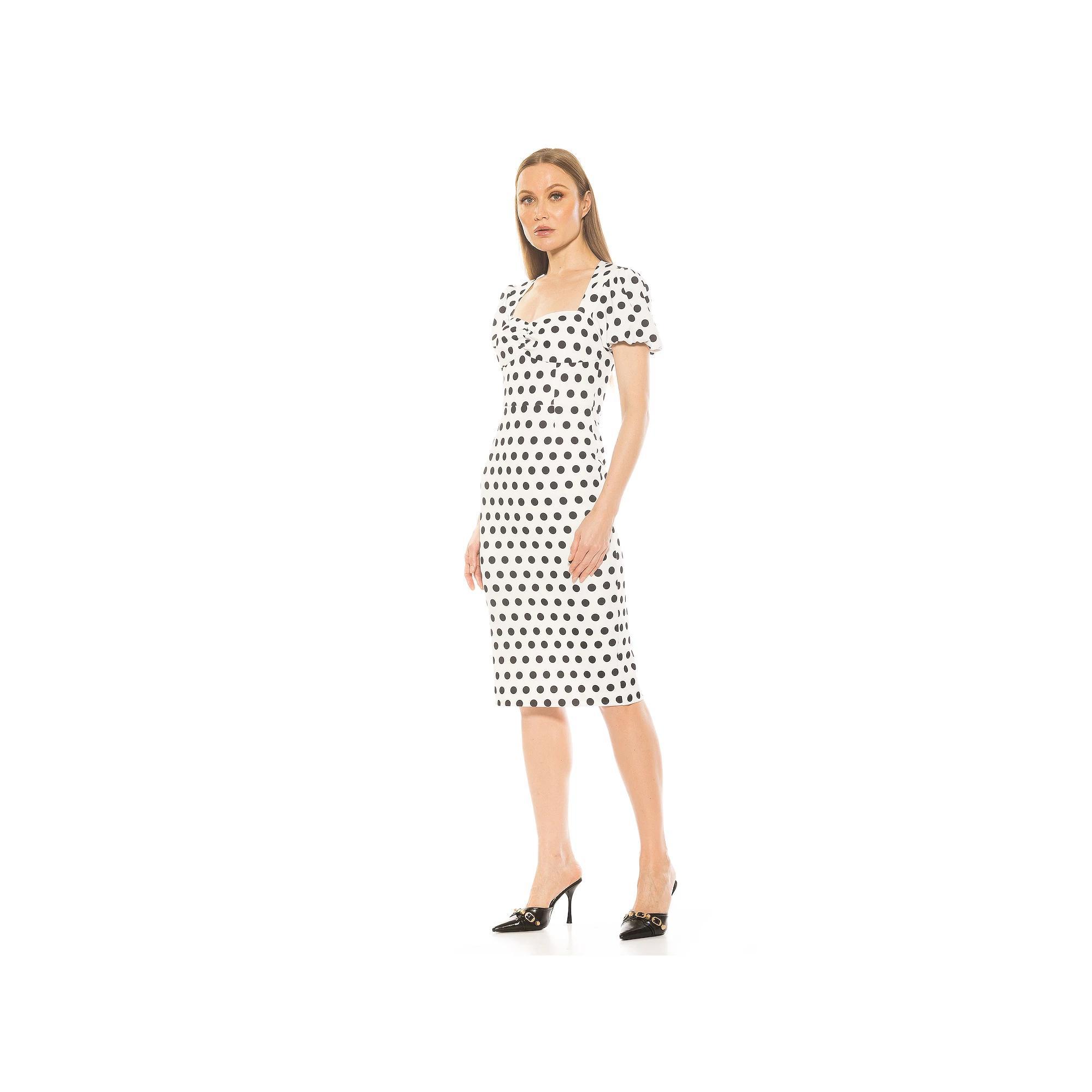 Women's ALEXIA ADMOR Micaela Puff Sleeve Sweetheart Sheath Dress, Size: Small, Ivory Polka Dot Product Image