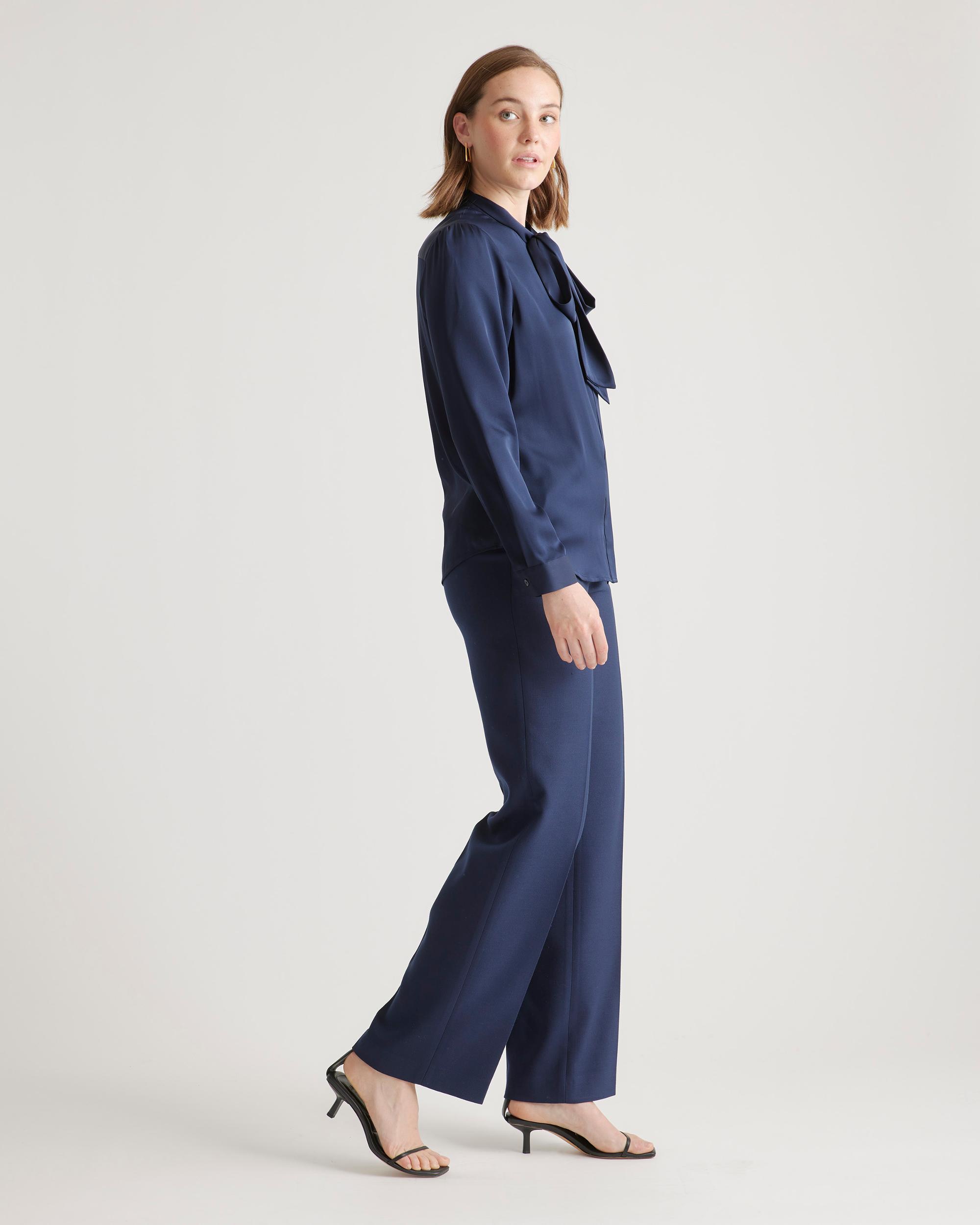 Quince | Women's Washable Stretch Silk Tie Neck Blouse Product Image