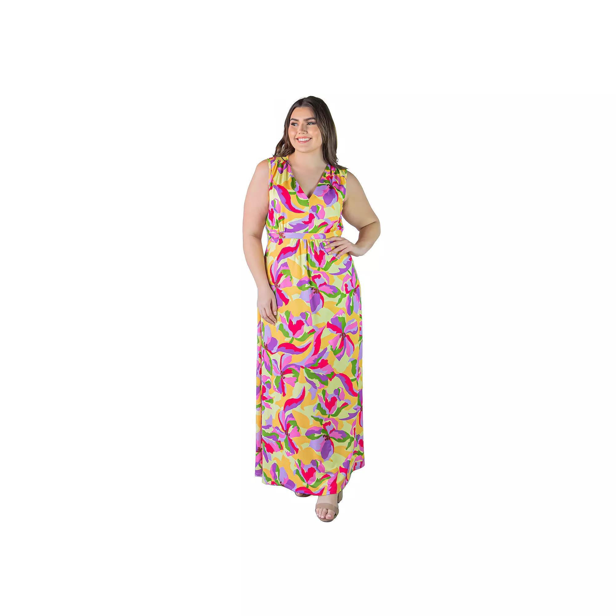 Plus Size 24Seven Comfort Apparel Sleeveless Loose Maxi Dress, Women's, Size: 3XL, Yellow Team Product Image